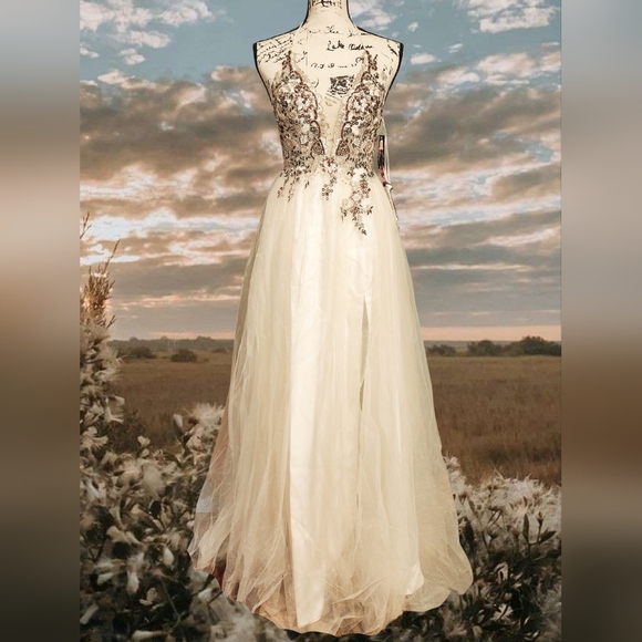 Blondie Nites Ivory Evening Gown - Picture 1 of 12